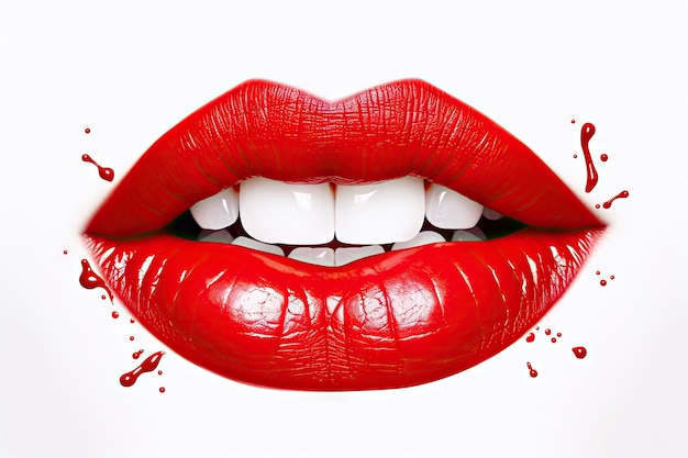 Foto lippen met rode lippenstift op witte achtergrond