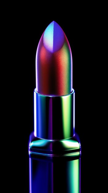 Lippenstift van een holografische metalen gradiënt op een zwarte achtergrond