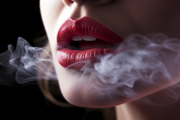 Lips exhaling smoke close up Beautiful illustration picture Generative AI