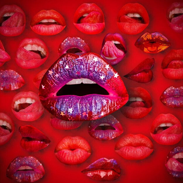 Lips and mouth Female lip in red background Woman lips Open sexy mouth