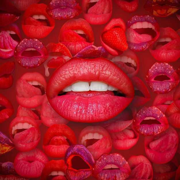 Lips and mouth female lip in red background woman lips