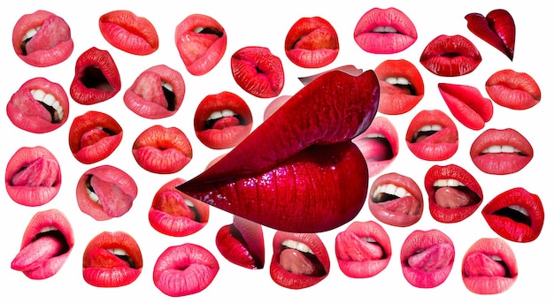 Photo lips and mouth red lip background female lips