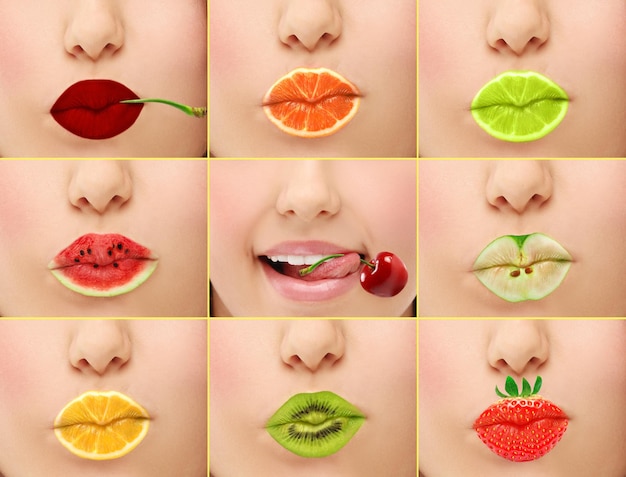 Photo lips with painted fruits color lips