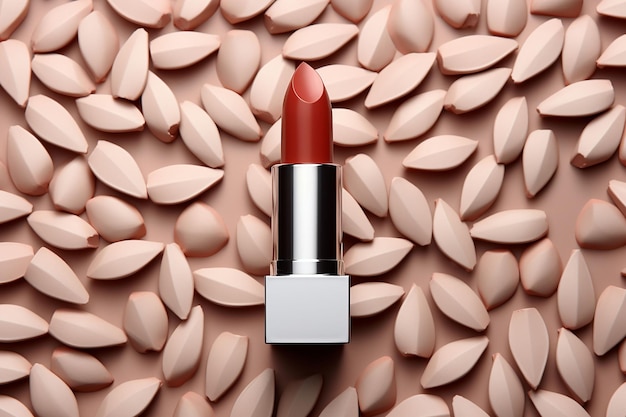 Lipstick on a background of pills 3d rendering Red lipstick