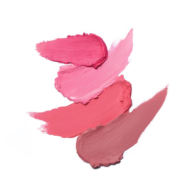 Lipstick brush strokes in different shades isolated on white