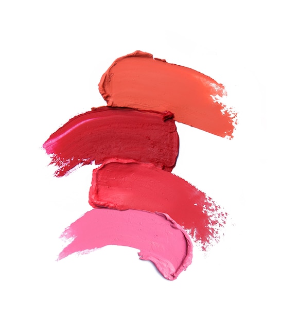 Lipstick brush strokes in different shades isolated on white