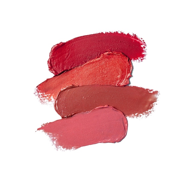 Lipstick brush strokes in different shades on white