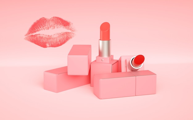 a lipstick display with a pink background