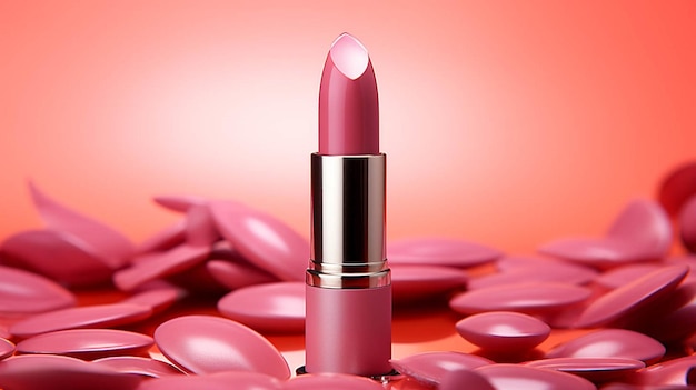 Lipstick makeup product isolated on pink