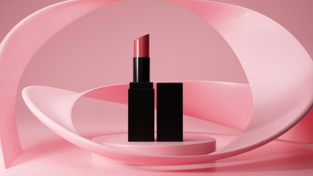 Lipstick mockup in pink abstract geometric shapes background
beauty makeup presentation 3d render