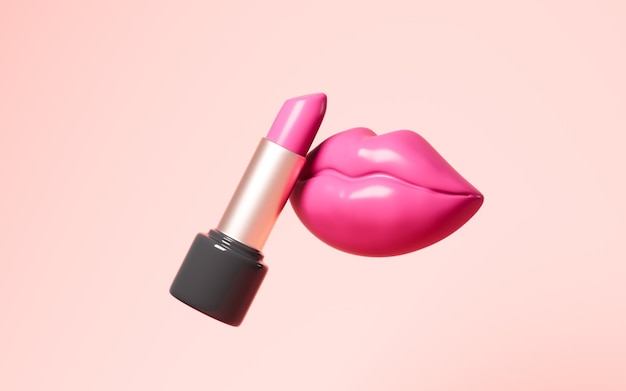 Foto modello di rossetto e bocca di cartone animato modello di bocca di applicatore cosmetico rendering 3d