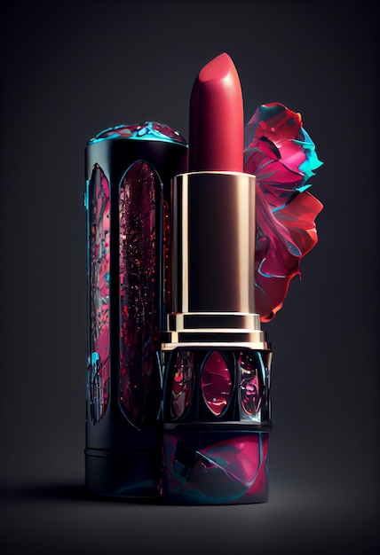 Lipstick ProductView-stijl creatieve digitale foto op zwarte achtergrond generatieve AI