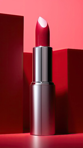Photo lipstick on a red background 3d rendering concept for advertising generative ai