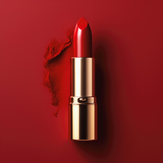 Lipstick on red background Cosmetic makeup