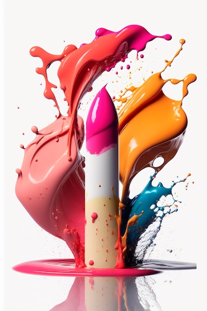 Lipstick splash cosmetics isolate on white background Generative AI