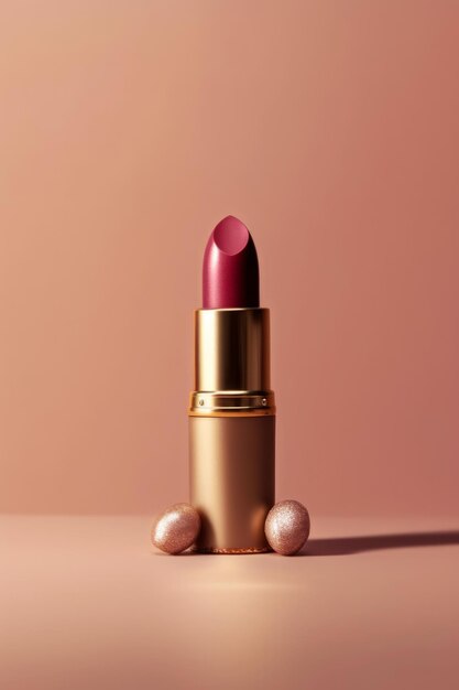 A lipstick with a gold rim and a red lipstick on it