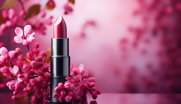 a lipstick with pink lipstick on a pink background