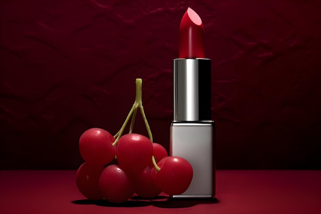 A lipstick with a red shade and a red lipstick