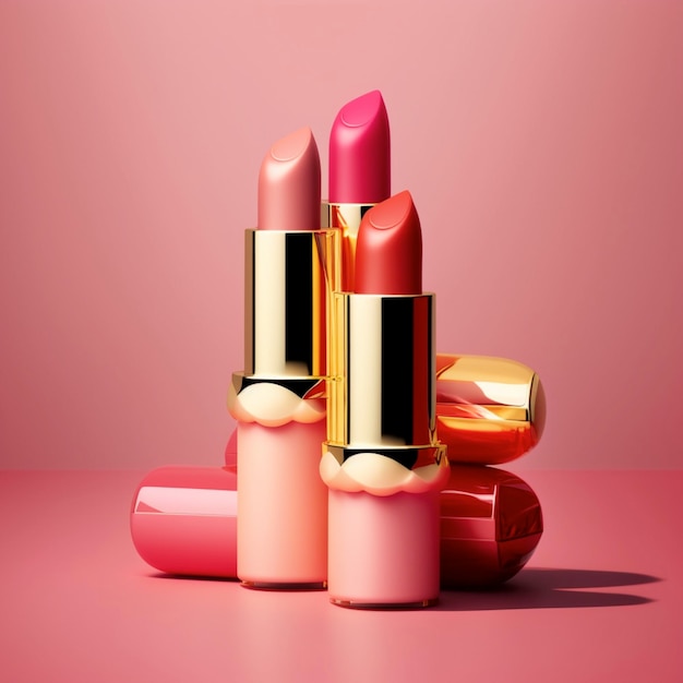 Lipsticks set on a pink background Generative Ai