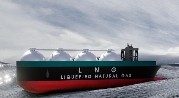Liquefied natural gas gas reserve LNG storage reservoir Natural gas tank 3D work and 3D image