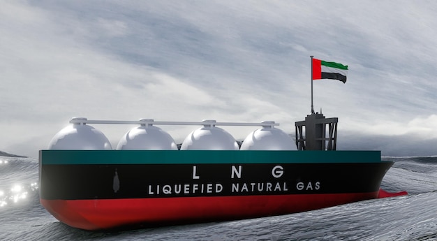 Liquefied natural gas united arab emirates united arab emirates gas reserve lng storage reservoir natural gas tank uae with flag united arab emirates sanction on gas 3d work and 3d image