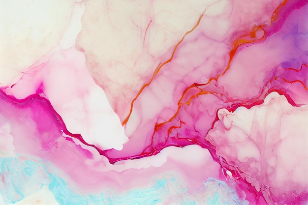 液体の抽象的なピンクの大理石のテクスチャ アルコール インクの背景