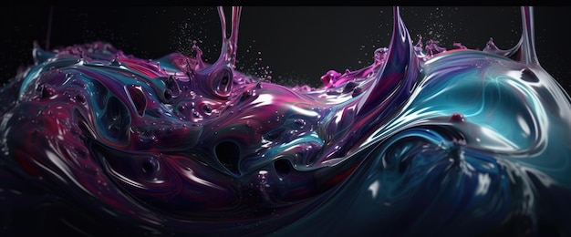 写真 液体の抽象的な紫と青の色の波の背景