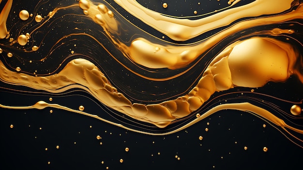 Liquid black marble with gold textures Luxury pattern golden fluid illustration Generative AI