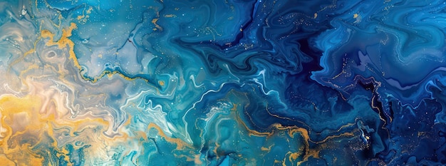 Жидкий синий абстрактный фон Смешивание многоцветных масляных красок текстура Эффект смешивания чернил