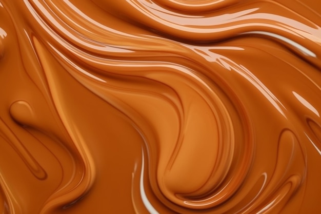 Liquid caramel syrup Background of caramel paste Texture Close up top view