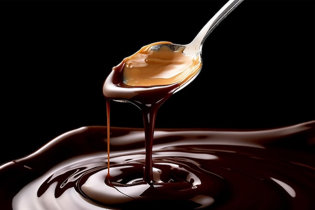Liquid chocolate dripping from a spoon AI Generated