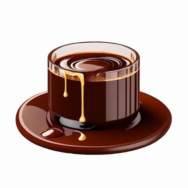 Liquid chocolate in a glass or bowl and flooded isolated on transparent background AI Generative