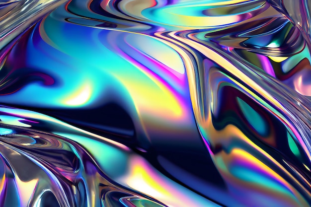 Liquid chrome metal surface with colorful chromatic reflection