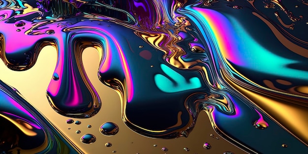 Жидкая хромированная поверхность с пастельным градиентом голографического отражения абстрактного фона, созданного генеративным искусственным интеллектом
