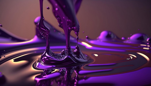 Liquid cosmetic product purple gel flowing down on background Generated AI