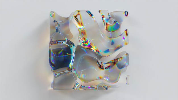 Liquid crystal square changes shape disappears and reappears on a light abstract background Advertising