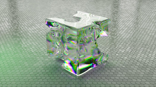 Квадрат жидких кристаллов меняет форму, исчезает и вновь появляется на светлом абстрактном фоне.