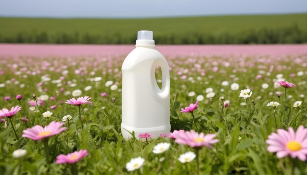 liquid detergent in a plastic bottle