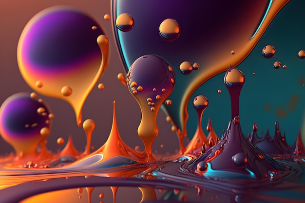 Liquid drops and bubbles background Abstract fluid art illustration Generated AI