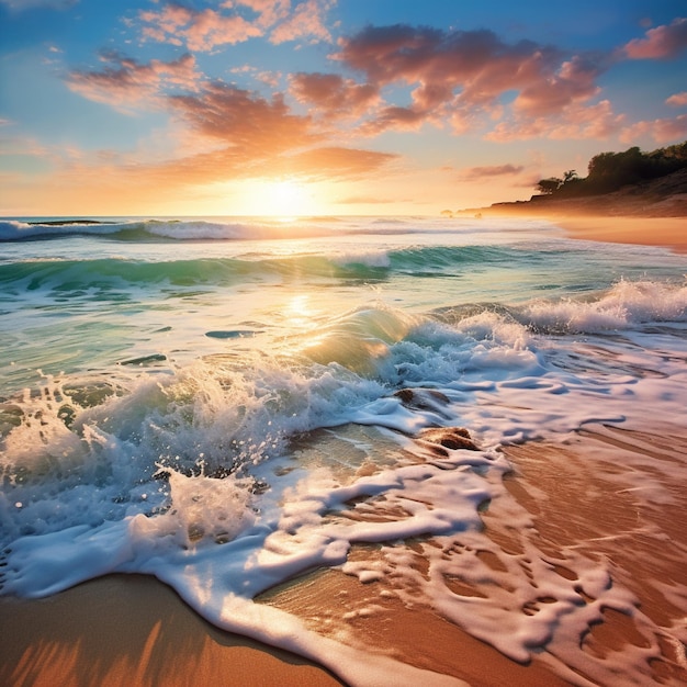 Жидкие волны обнимают песчаное побережье
