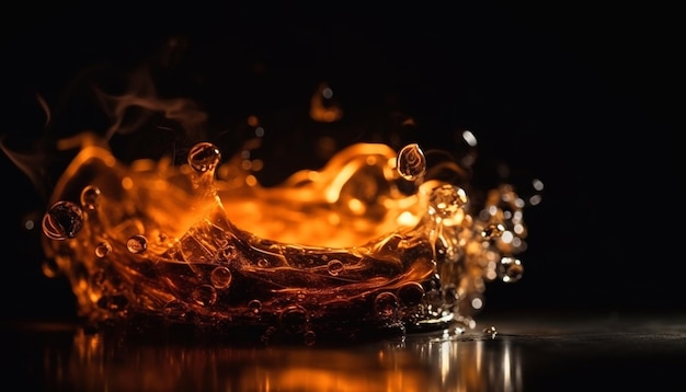 Liquid fire falling reflecting bright circle of beauty generated by AI