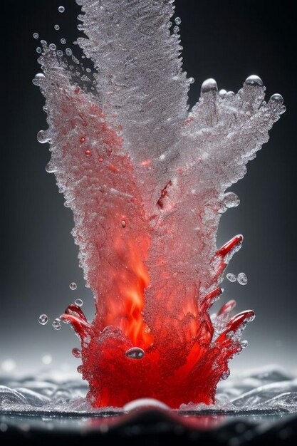 Foto foto di fuoco liquido con onde di fuoco e una barca di carta rossa