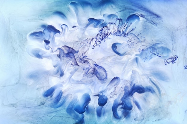 Liquid fluid art abstract background Blue acrylic paint underwater galactic smoke ocean