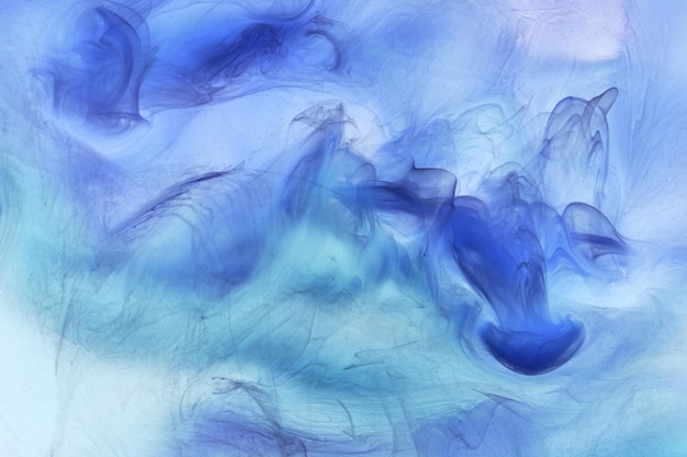 액체 유체 예술 추상적 인 배경 파란색 아크릴 페인트 수중 은하계 연기 바다