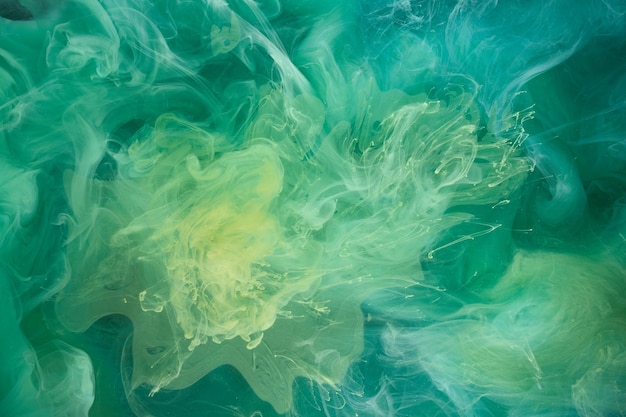 Liquid fluid art abstract background Blue green acrylic paint underwater galactic smoke ocean