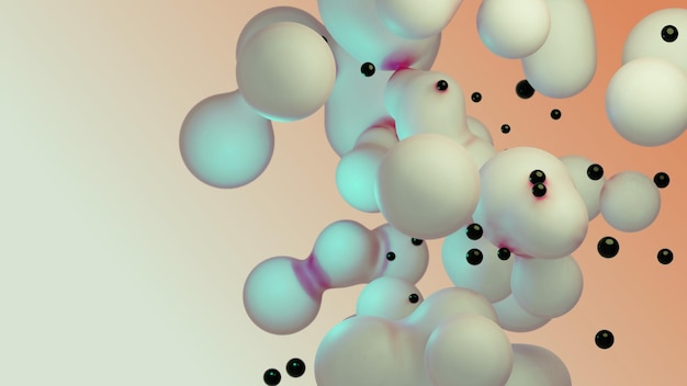 Liquid fluid dynamic abstract animated white metaball floating spheres blobs drops bubbles in