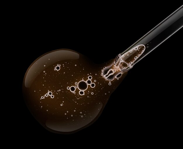 Liquid gel cosmetic smudge texture transparent with pipette black isolated background