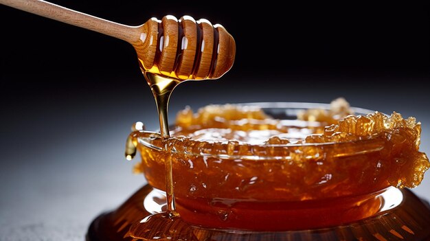 The liquid gold of honey with its mesmerizing amber hue and enticing drips