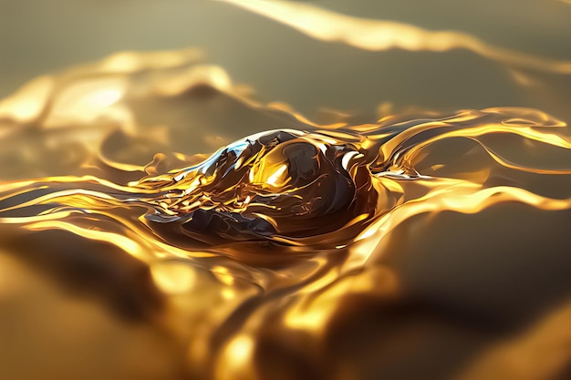 Liquid gold metallic dynamic glossy fluid abstract luxurious background Digital 3D illustration