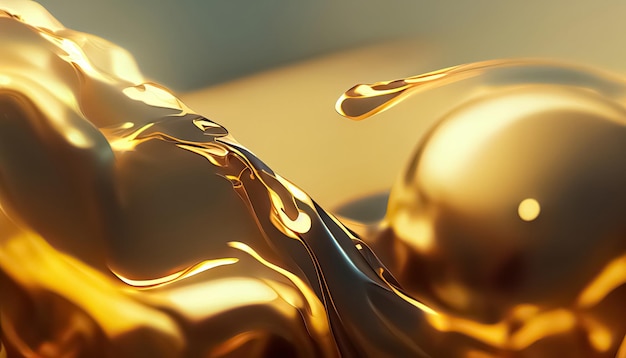 Liquid gold metallic dynamic glossy fluid abstract luxurious background